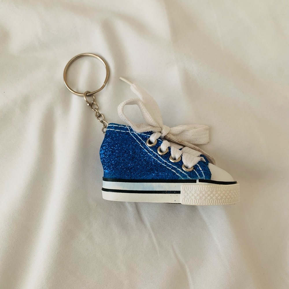 Cute Mini Blue Glitter Converse High Top Shoe Sneaker Keychain